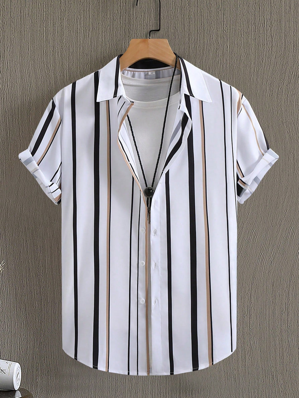 Men Vertical Striped Shirt Without Tee , Slim Fit Short Sleeve Stripe Shirt
