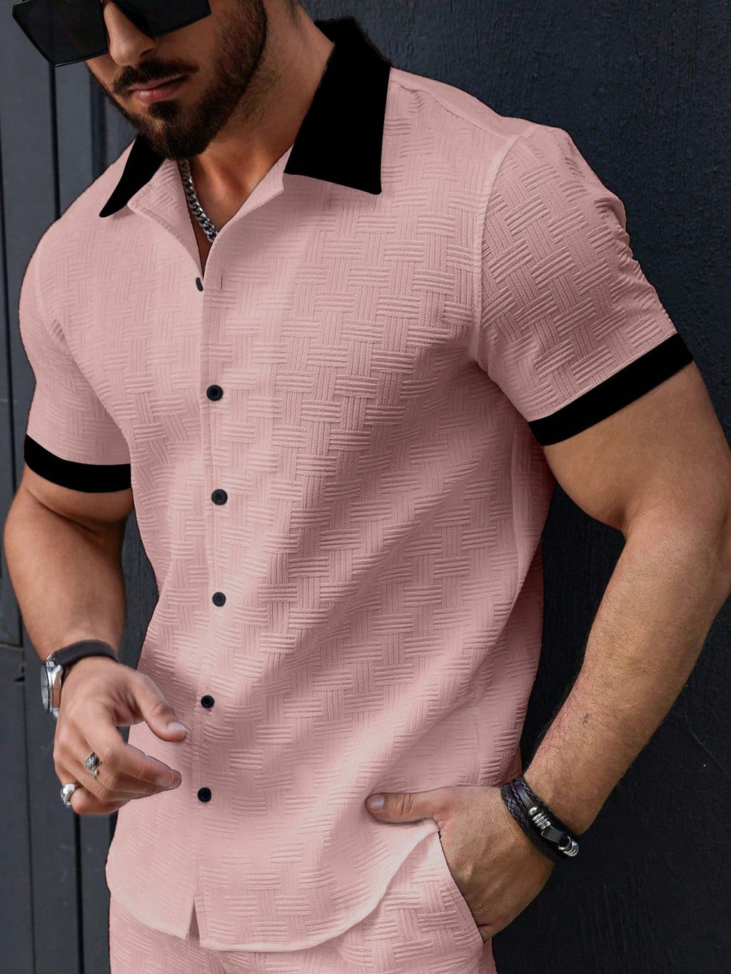 Men's Contrast Color Patchwork Front Button Casual Short Sleeve Shirt