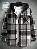 Men's Casual Collegiate Style Floral Print Patchwork Drawstring Hooded Shirt