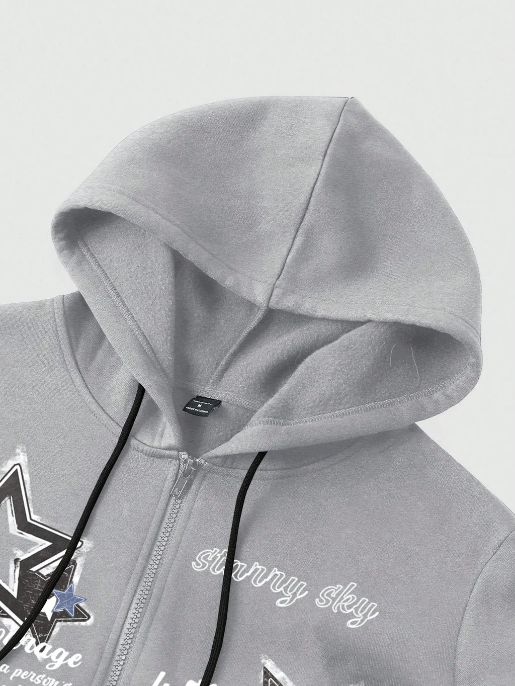 Men's Casual Star & Slogan Print Drawstring Hooded Sweatshirt