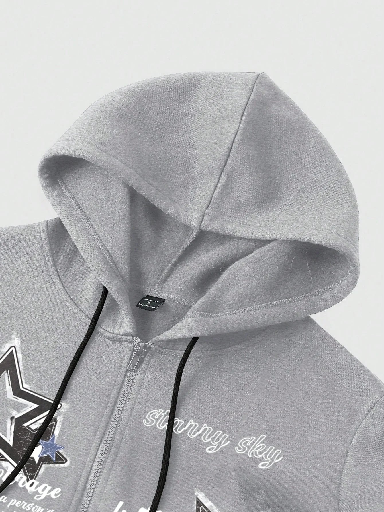 Men's Casual Star & Slogan Print Drawstring Hooded Sweatshirt