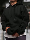 Men's Solid Color Drop Shoulder Long Sleeve Drawstring Pocket Casual Hoodie