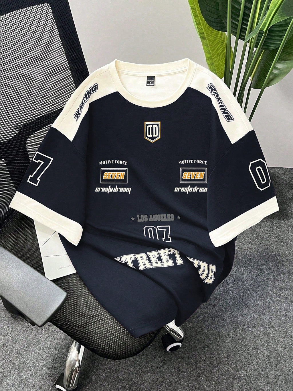 Men's Letter Print Contrast Color Round Neck Casual Short Sleeve T-Shirt
