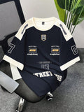 Men's Letter Print Contrast Color Round Neck Casual Short Sleeve T-Shirt