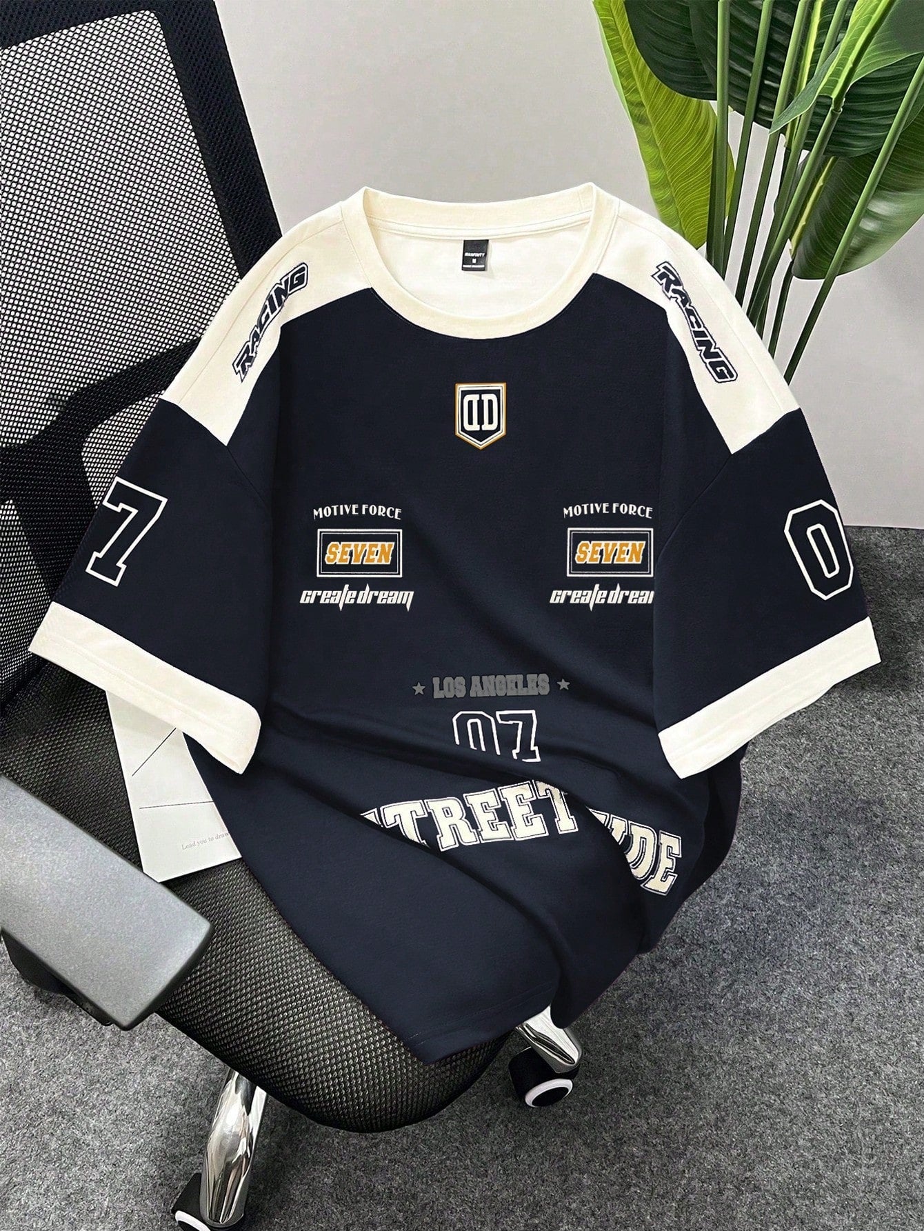 Men's Letter Print Contrast Color Round Neck Casual Short Sleeve T-Shirt