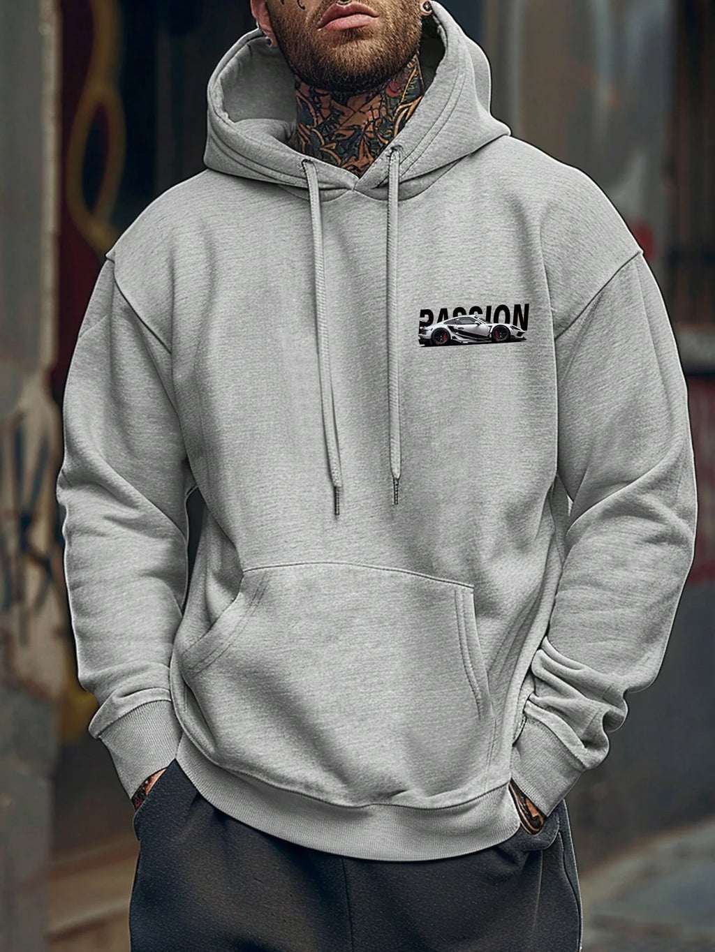 Men's Printed Car Themed Hoodie, For Fall