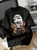 Men's Fashion Masked Person Print Round Neck Short Sleeve T-Shirt