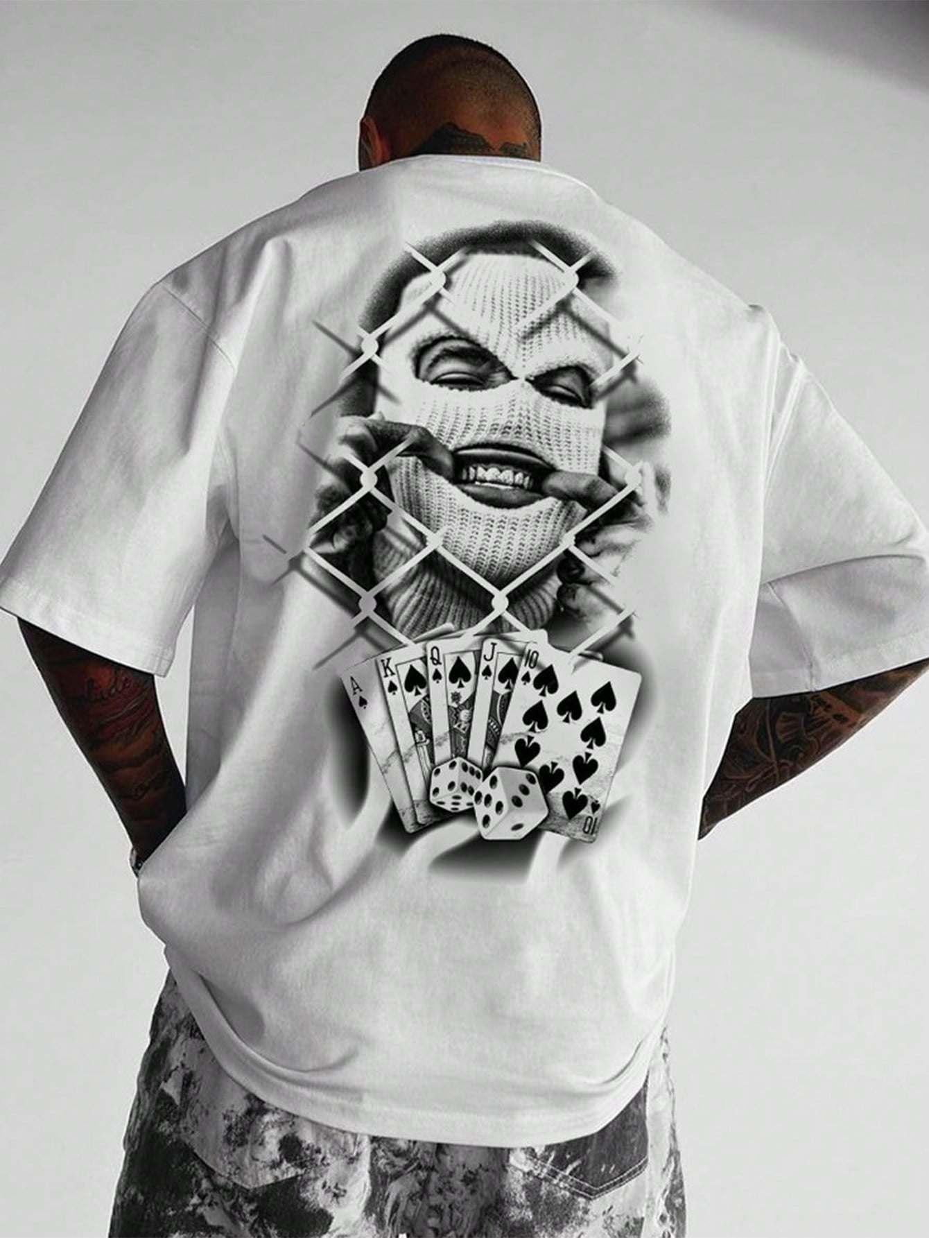 New Summer White Poker Print Casual T-Shirt For Men