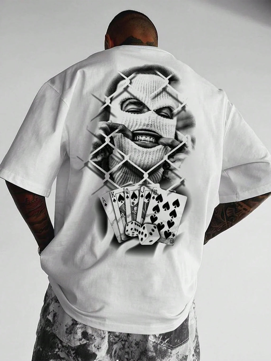 New Summer White Poker Print Casual T-Shirt For Men
