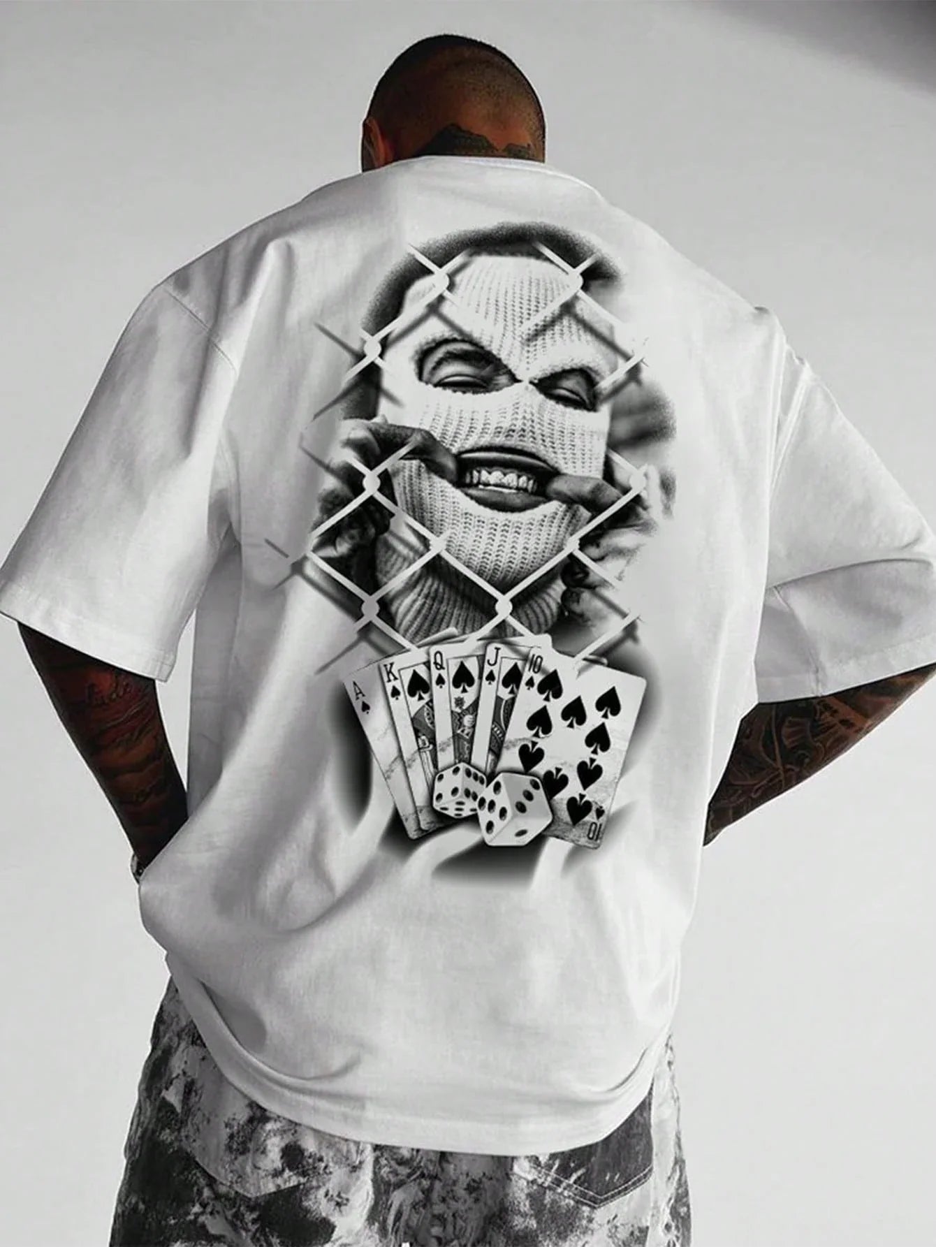New Summer White Poker Print Casual T-Shirt For Men
