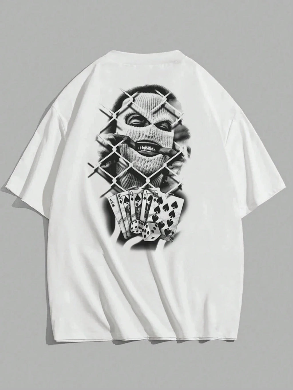 New Summer White Poker Print Casual T-Shirt For Men