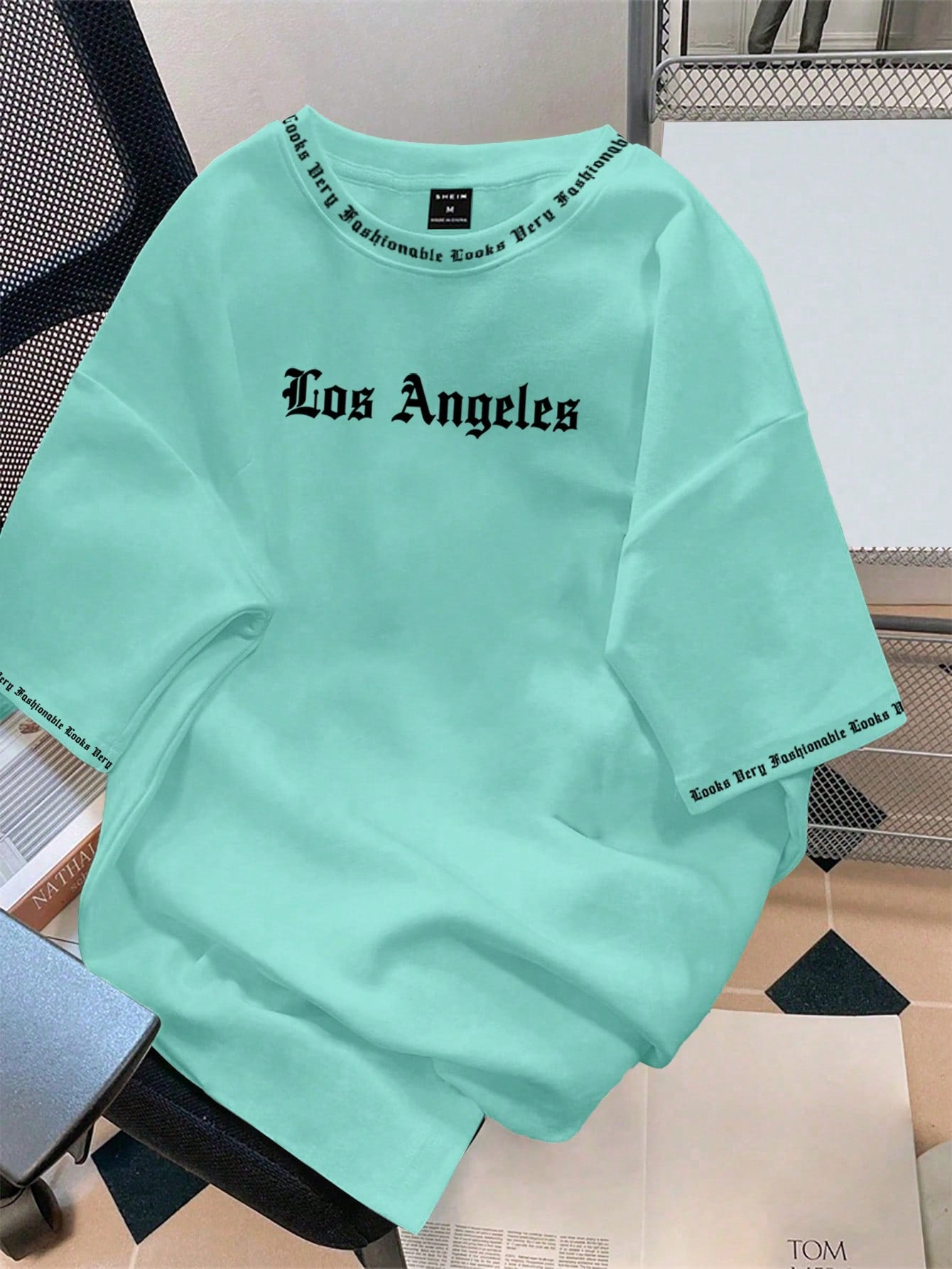 Men Solid Color English Letter Printed Short-Sleeved Round Neck T-Shirt
