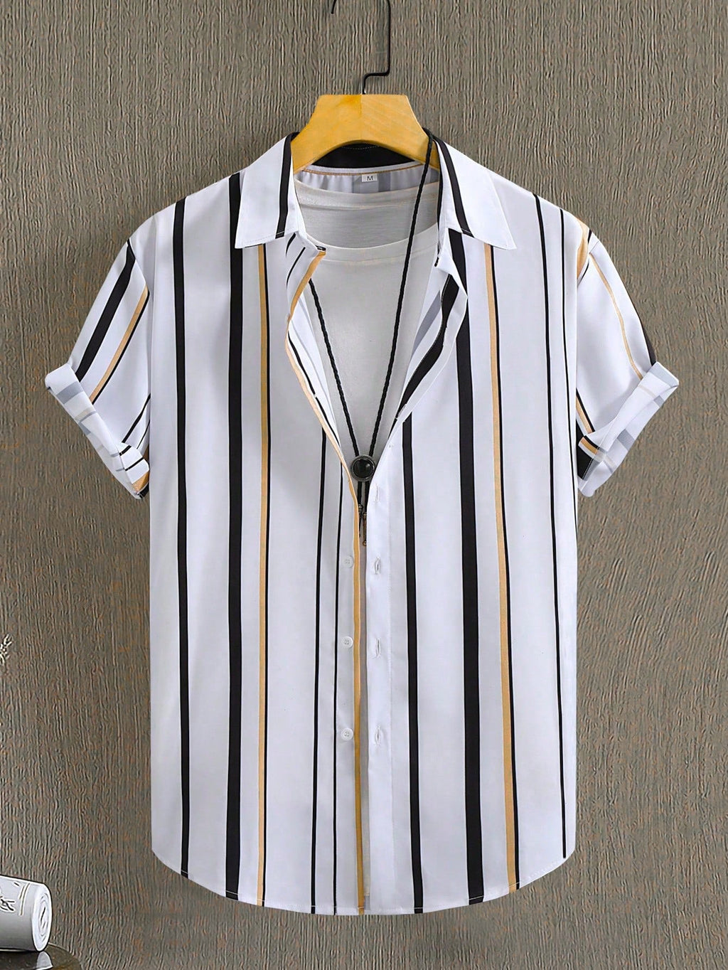 Men Vertical Striped Shirt Without Tee , Slim Fit Short Sleeve Stripe Shirt