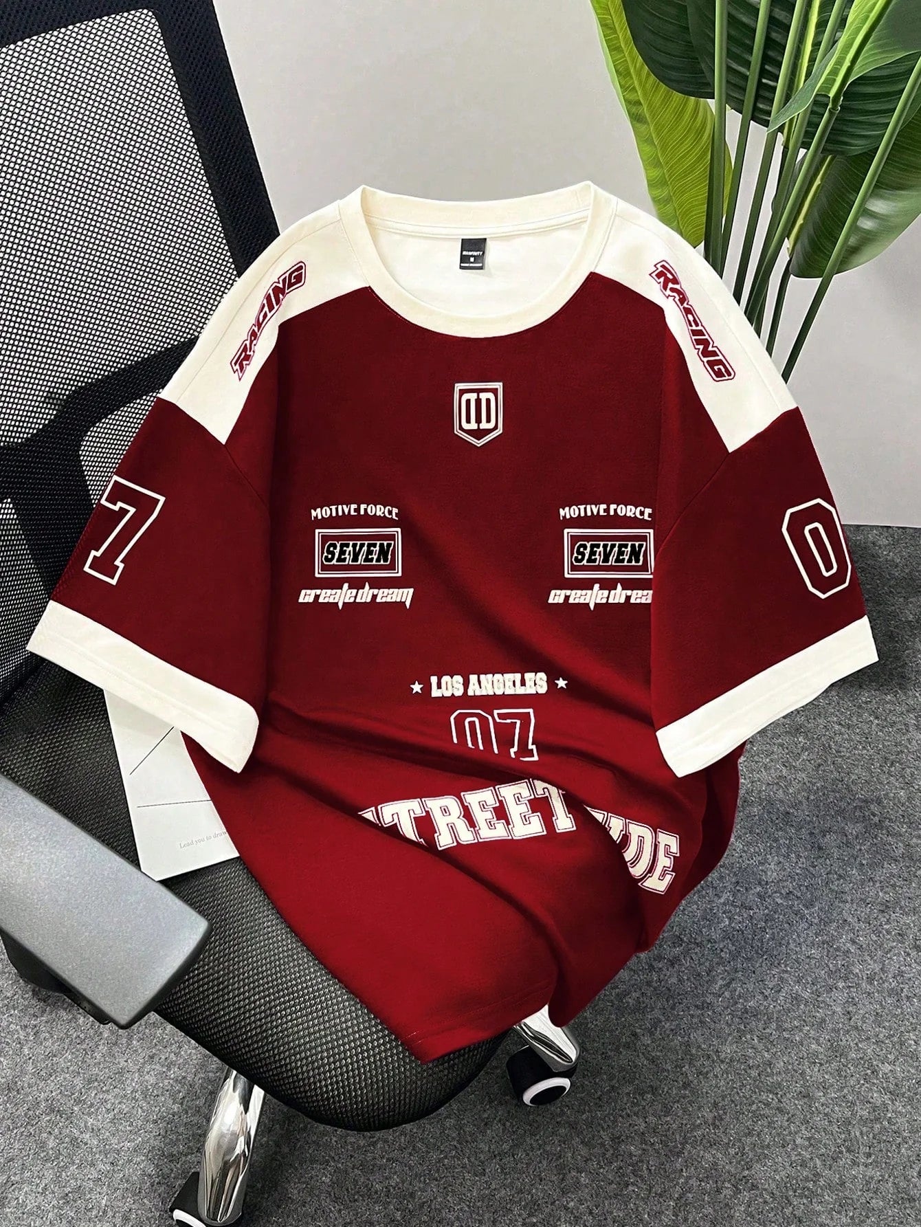 Men's Letter Print Contrast Color Round Neck Casual Short Sleeve T-Shirt