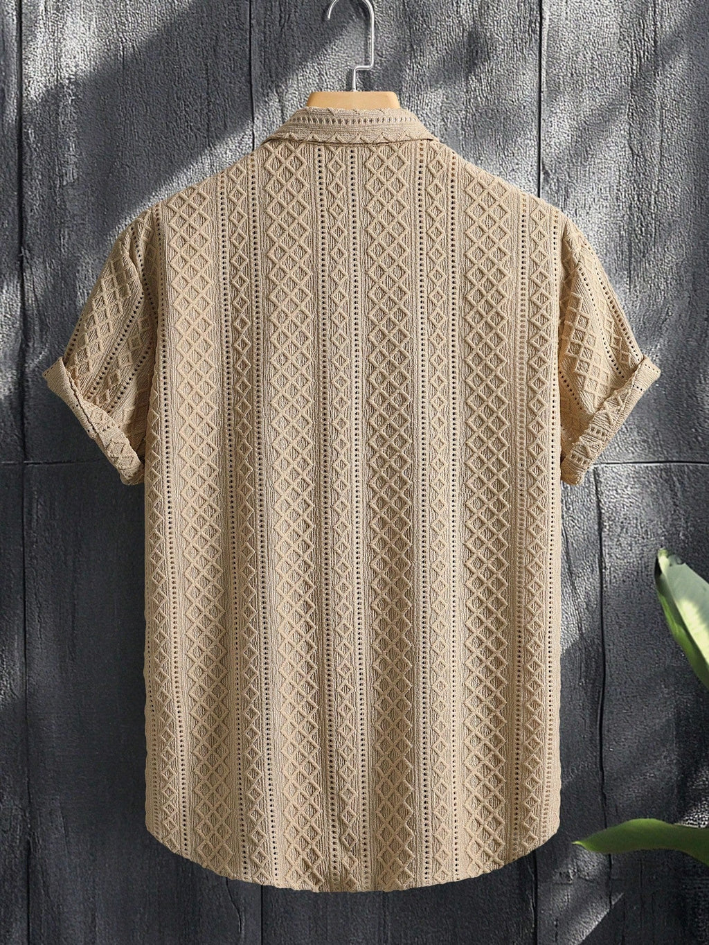 Men's Geometric Jacquard Single-Breasted Casual Short Sleeve Shirt