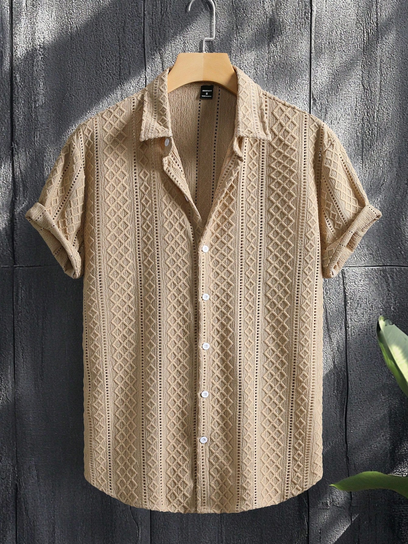 Men's Geometric Jacquard Single-Breasted Casual Short Sleeve Shirt