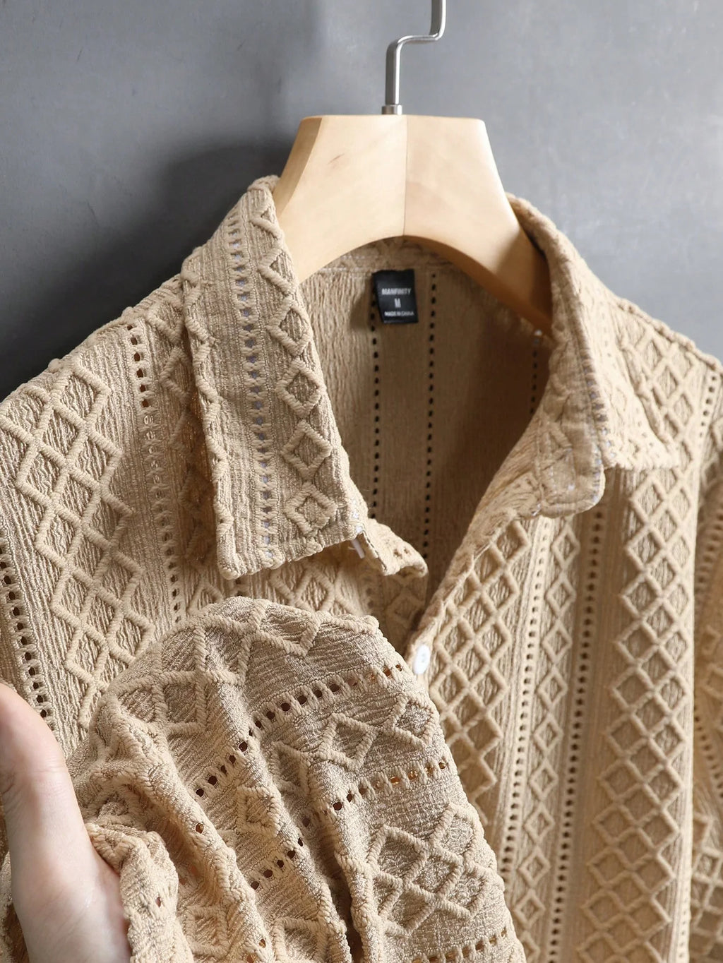 Men's Geometric Jacquard Single-Breasted Casual Short Sleeve Shirt