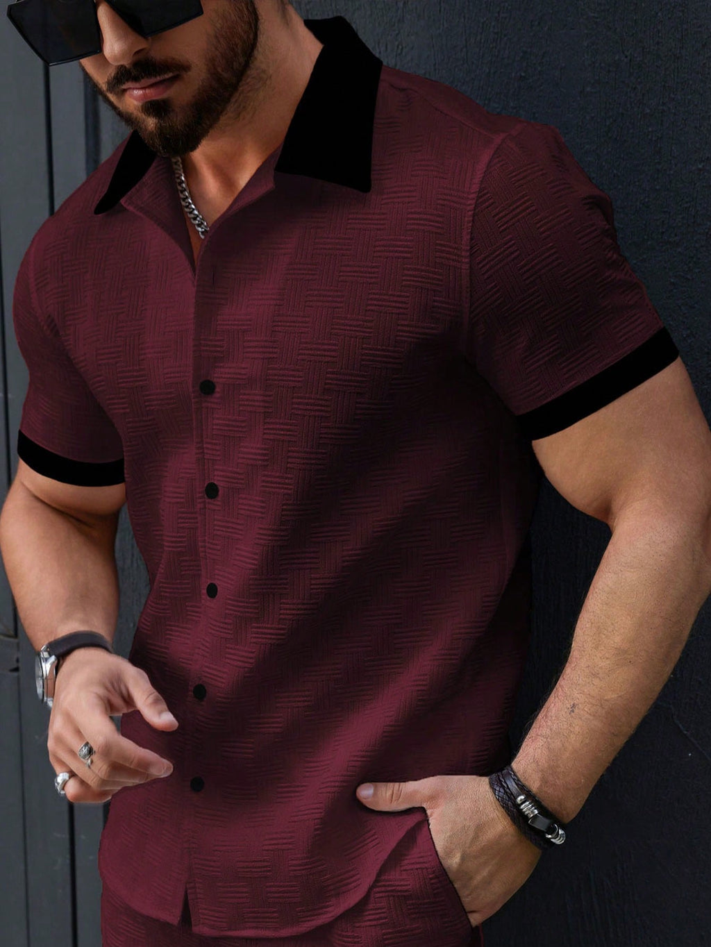 Men's Contrast Color Patchwork Front Button Casual Short Sleeve Shirt
