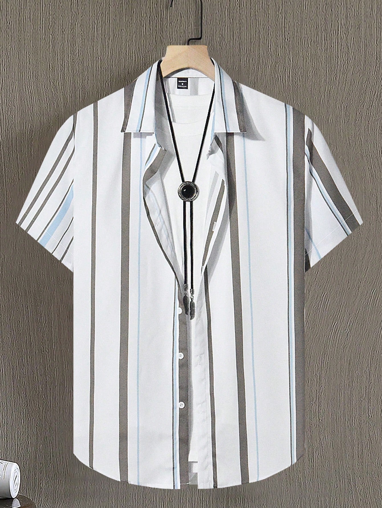 Men Vertical Striped Shirt Without Tee , Slim Fit Short Sleeve Stripe Shirt