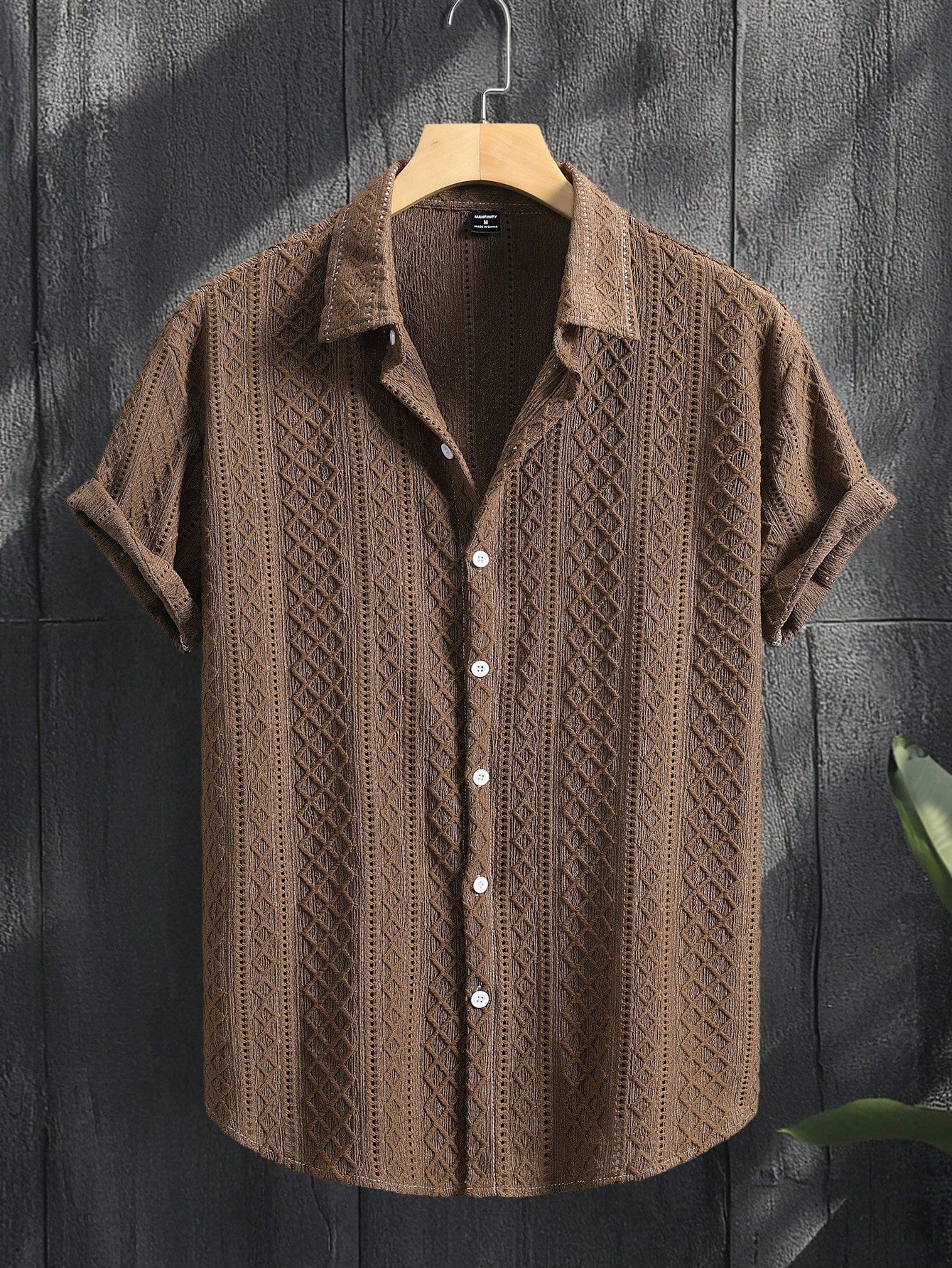 Men's Geometric Jacquard Single-Breasted Casual Short Sleeve Shirt