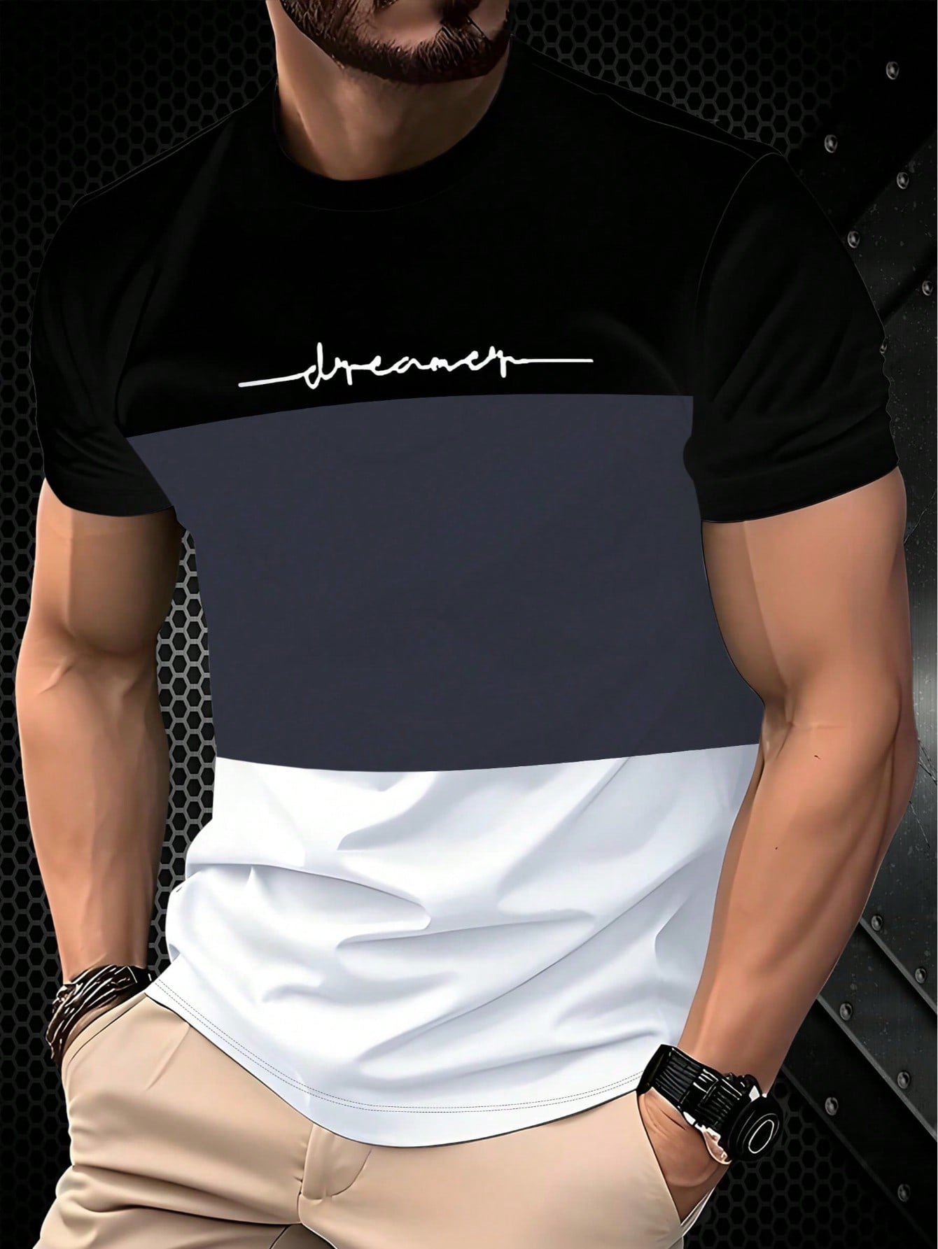 3-Tone Patchwork Casual Comfortable Street Style Short Sleeve T-Shirt