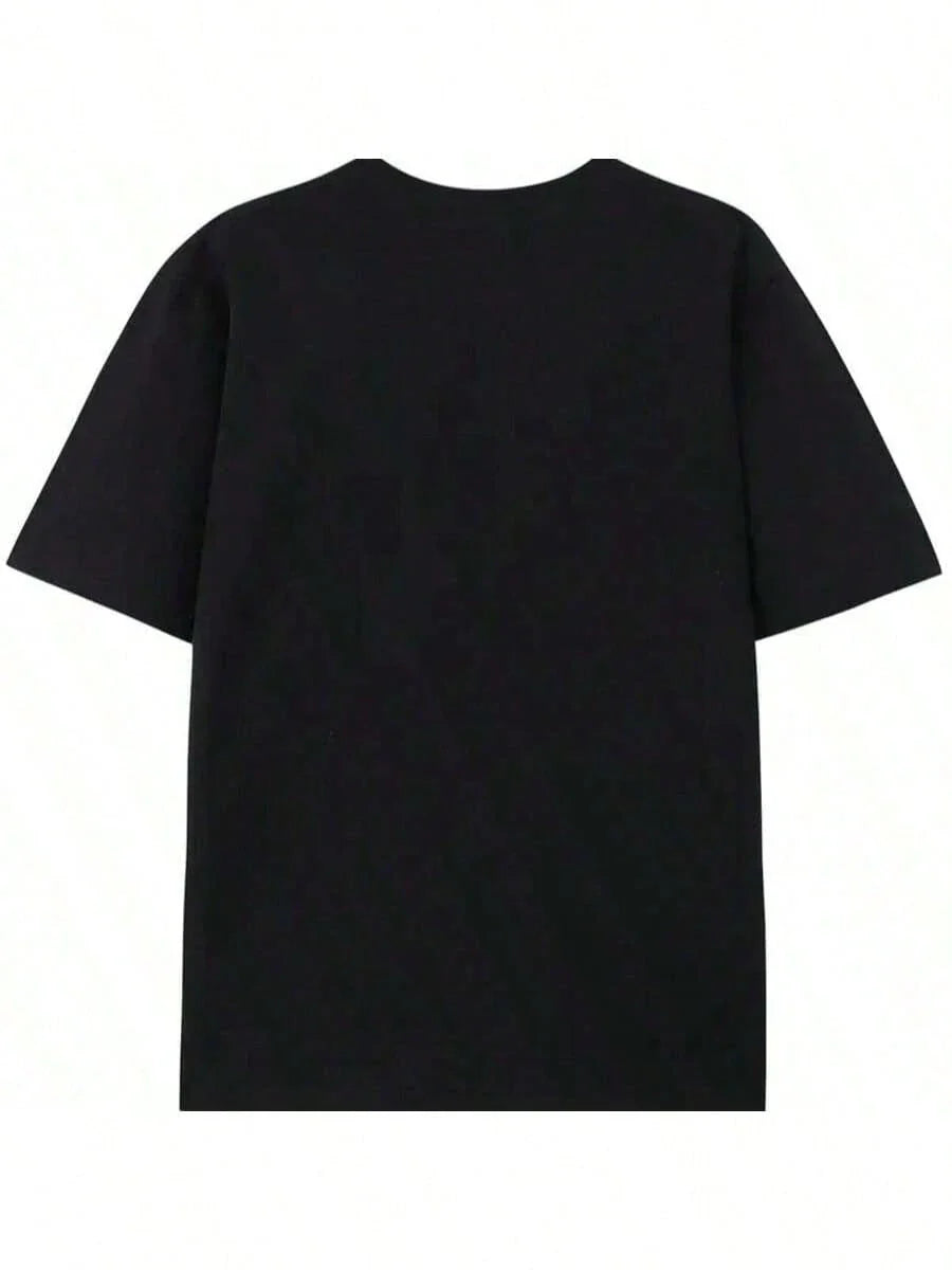 Black Cotton Round Neck Short Sleeve Men's T-Shirt