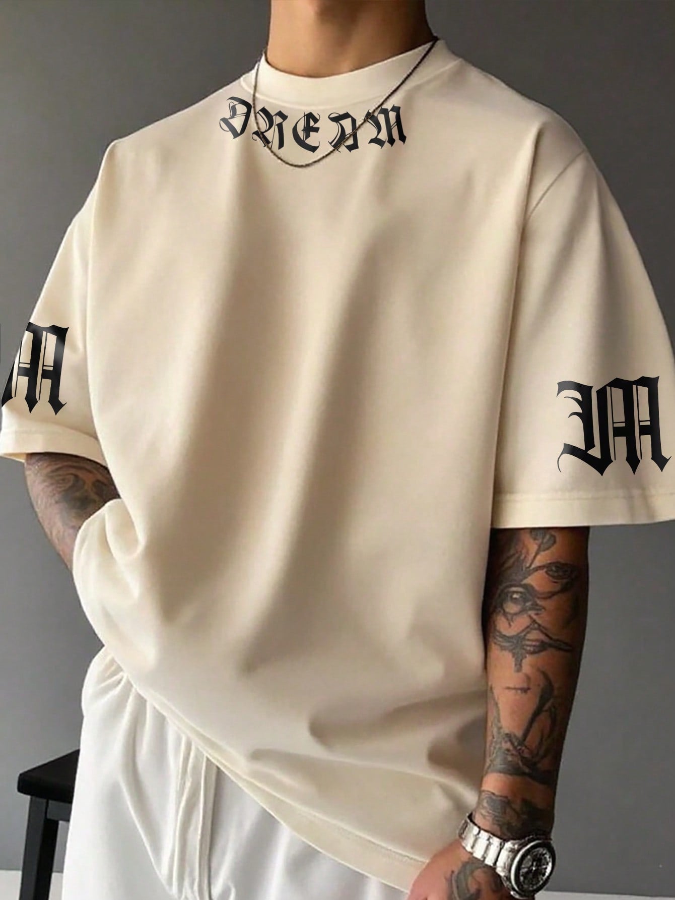 Men's Letter Print Round Neck Casual Loose T-Shirt