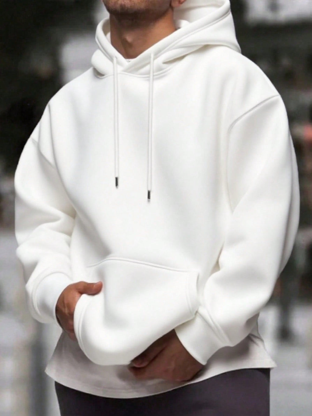 Men's Solid Color Drop Shoulder Long Sleeve Drawstring Pocket Casual Hoodie