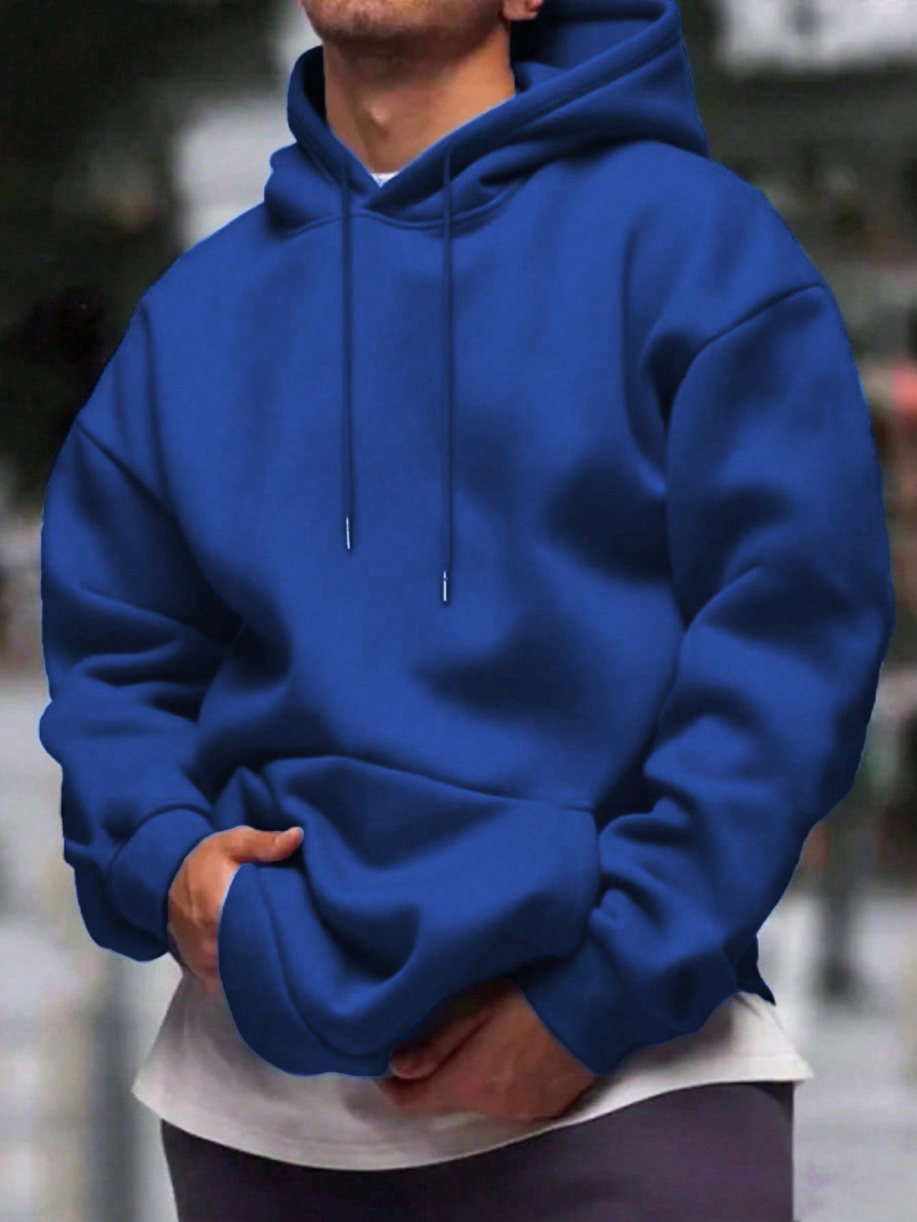 Men's Solid Color Drop Shoulder Long Sleeve Drawstring Pocket Casual Hoodie