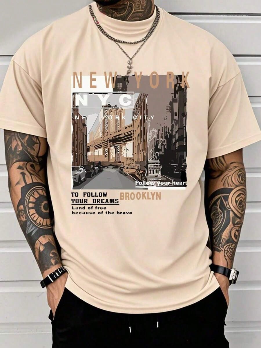 Men's Casual Cotton Streetwear Street View Of Brooklyn New York T-Shirt