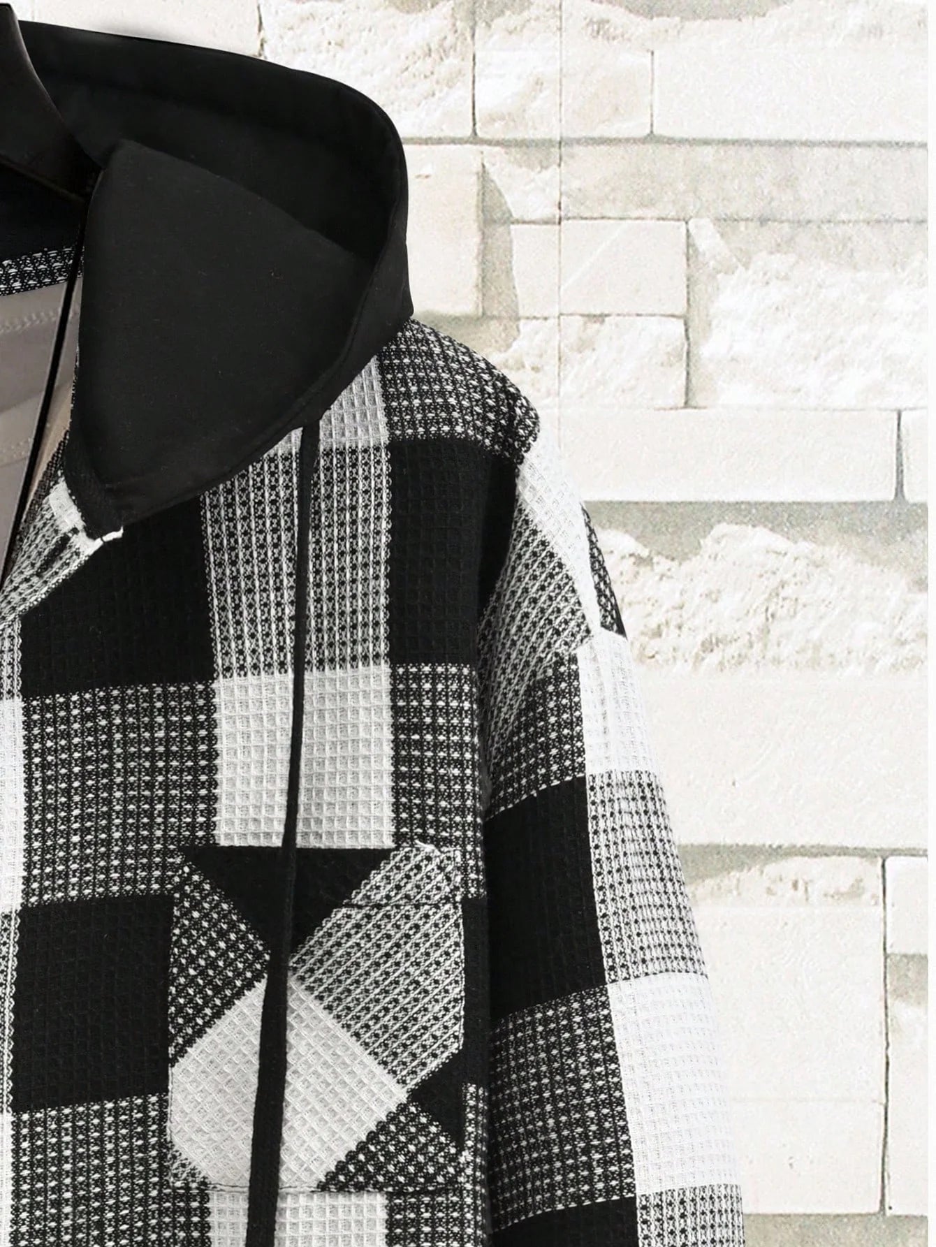Men's Casual Collegiate Style Floral Print Patchwork Drawstring Hooded Shirt