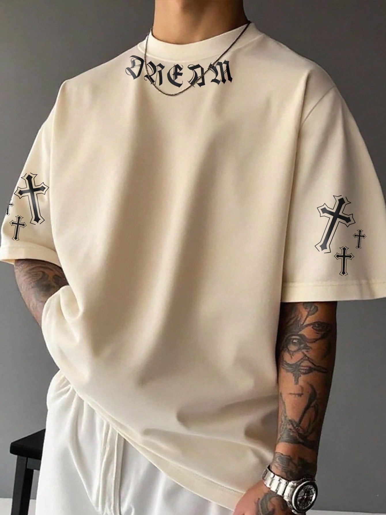 Men's Letter Print Round Neck Casual Loose T-Shirt