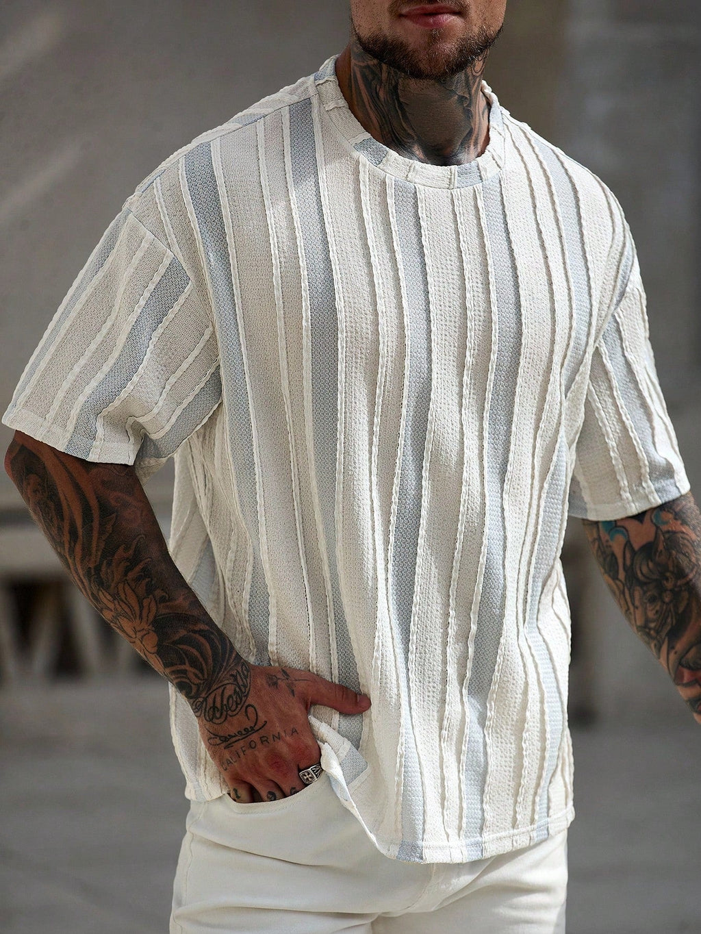 Men's Casual Colorblock Stripe Textured T-Shirt, Summer
