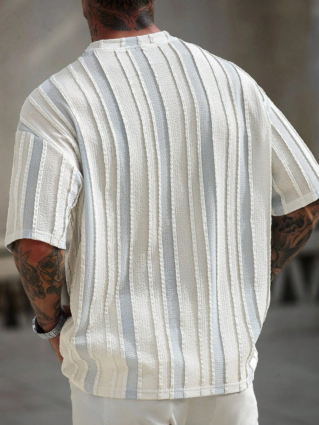 Men's Casual Colorblock Stripe Textured T-Shirt, Summer