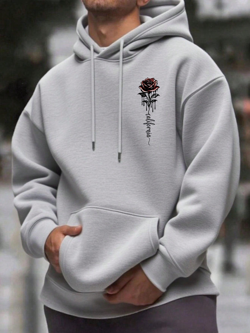 Men's Essential New Street Style Rose Print Simple Hoodie