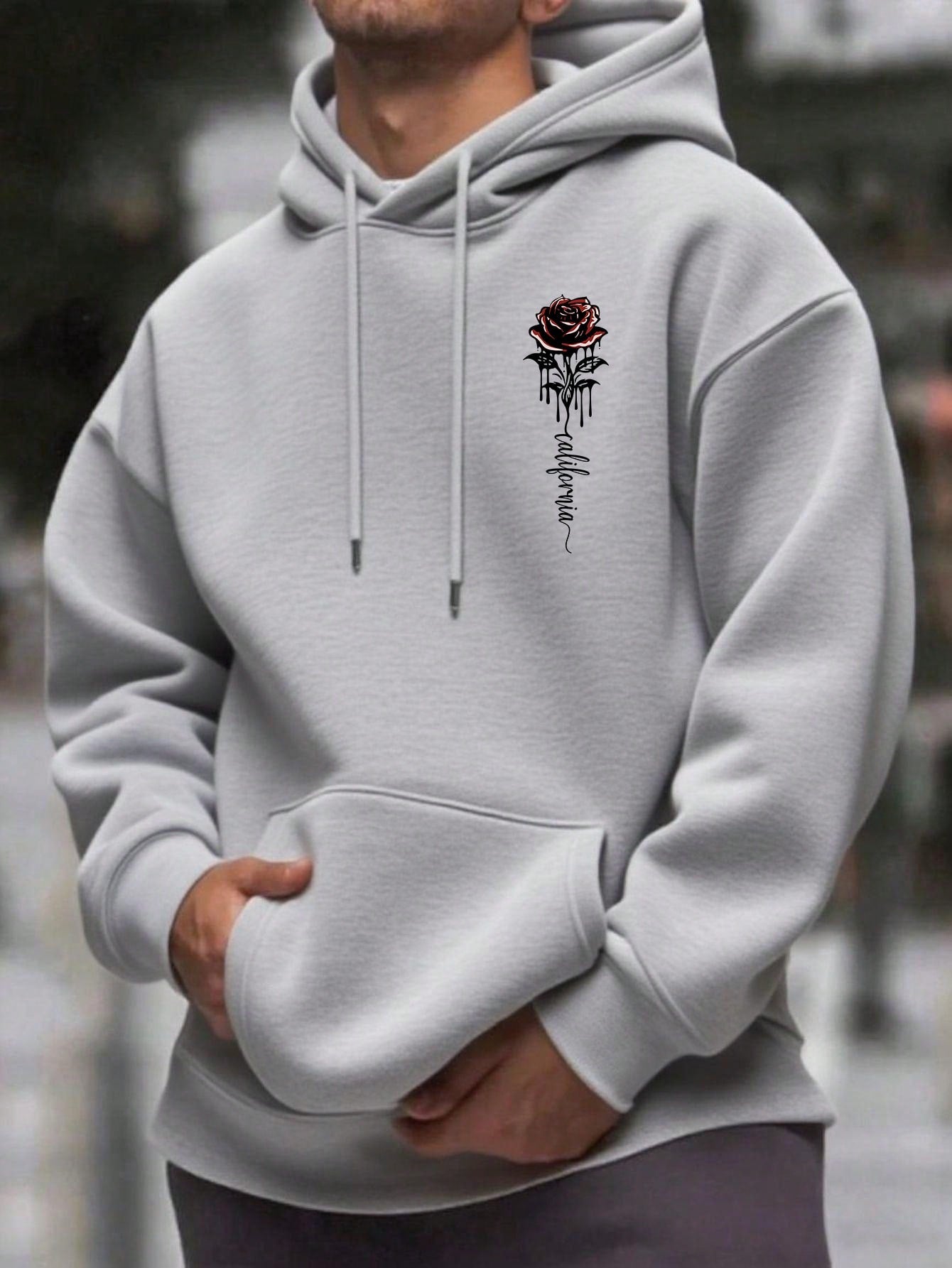 Men's Essential New Street Style Rose Print Simple Hoodie