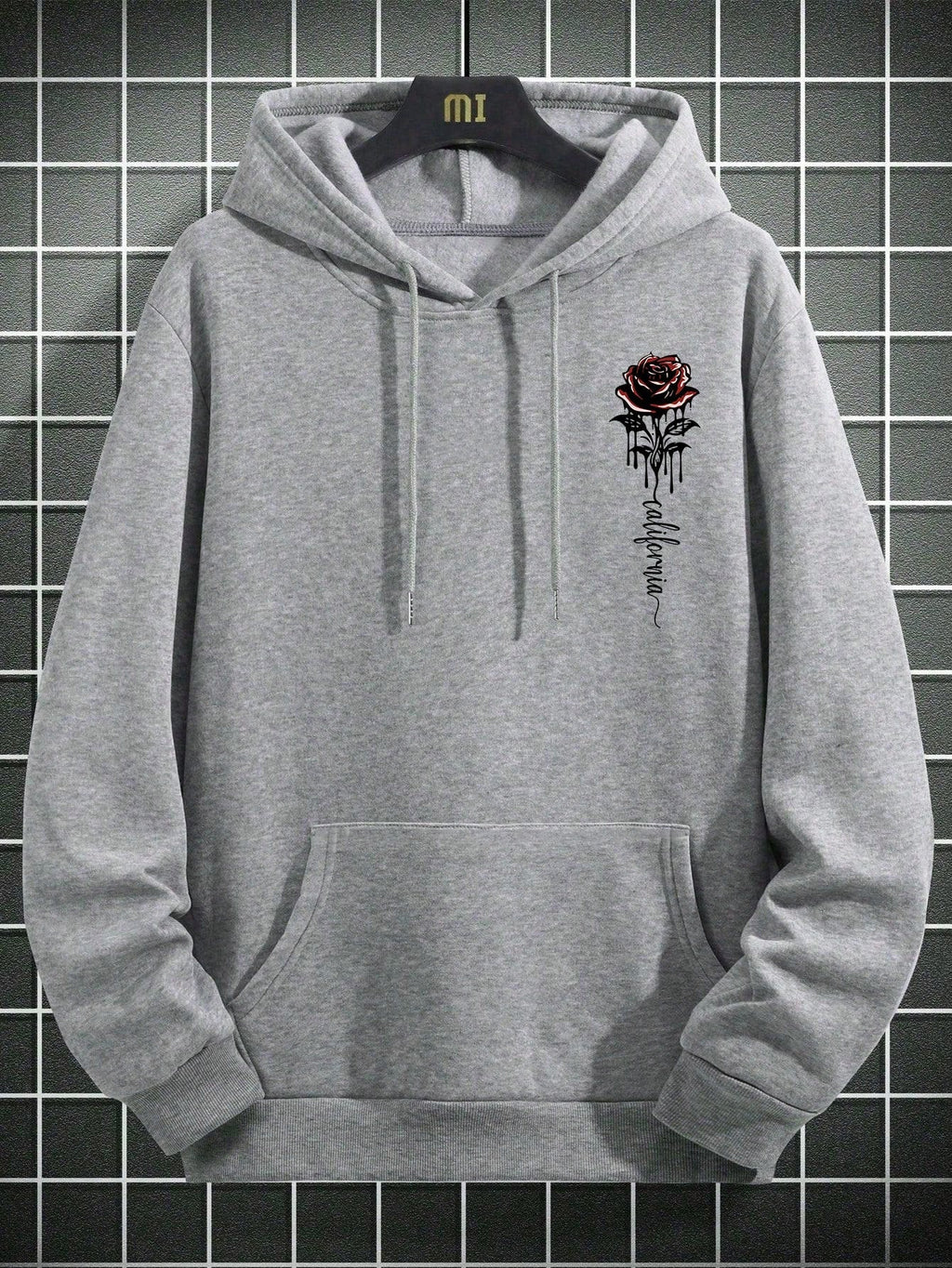 Men's Essential New Street Style Rose Print Simple Hoodie