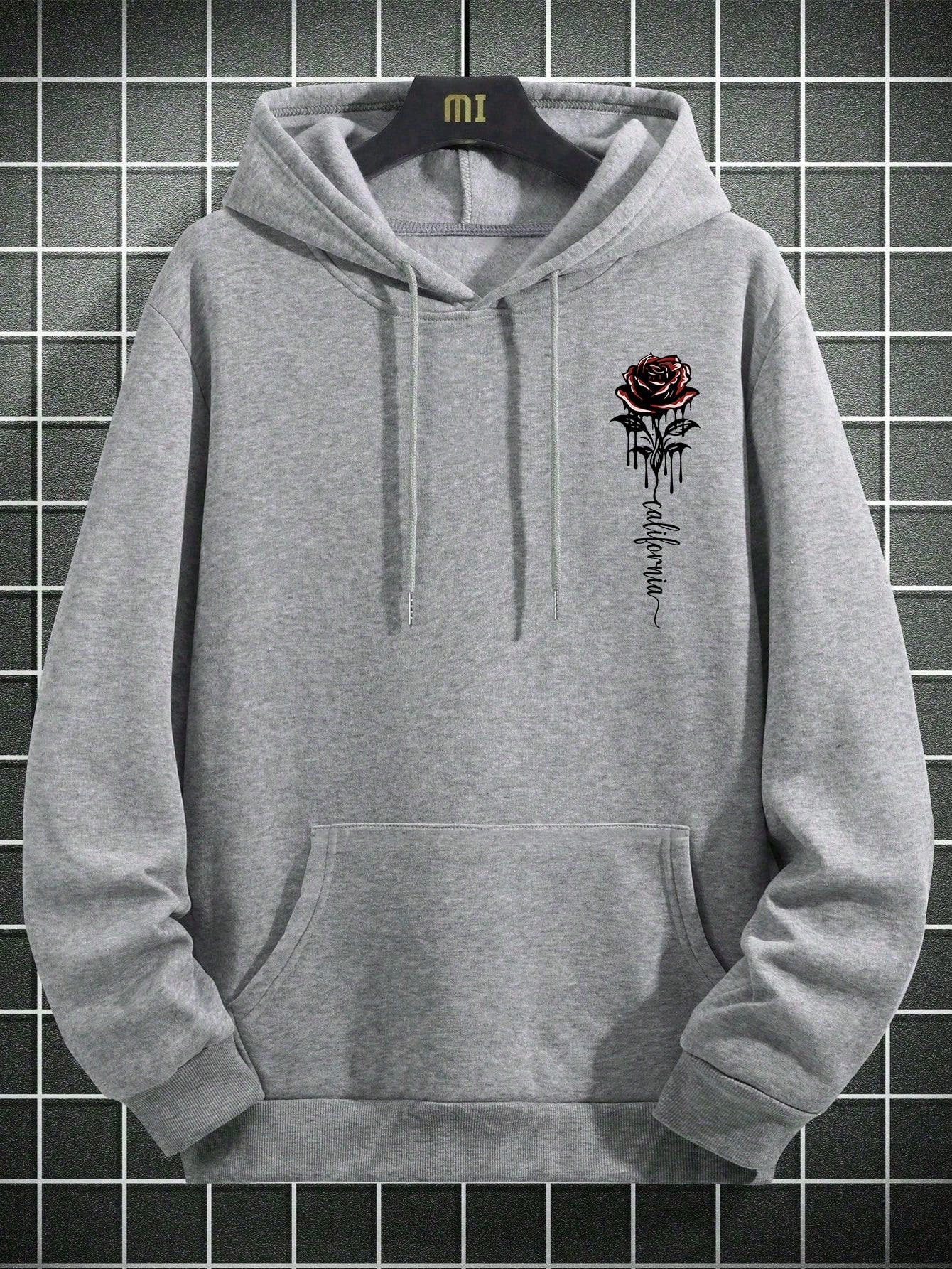 Men's Essential New Street Style Rose Print Simple Hoodie
