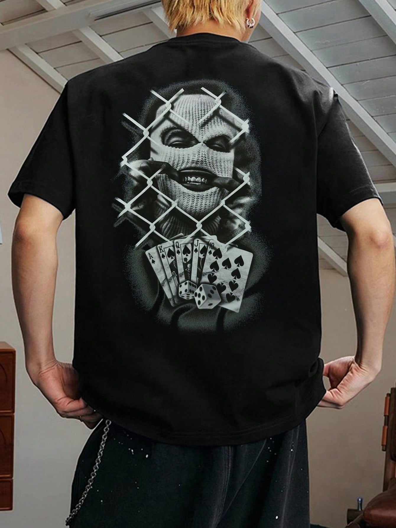New Summer White Poker Print Casual T-Shirt For Men