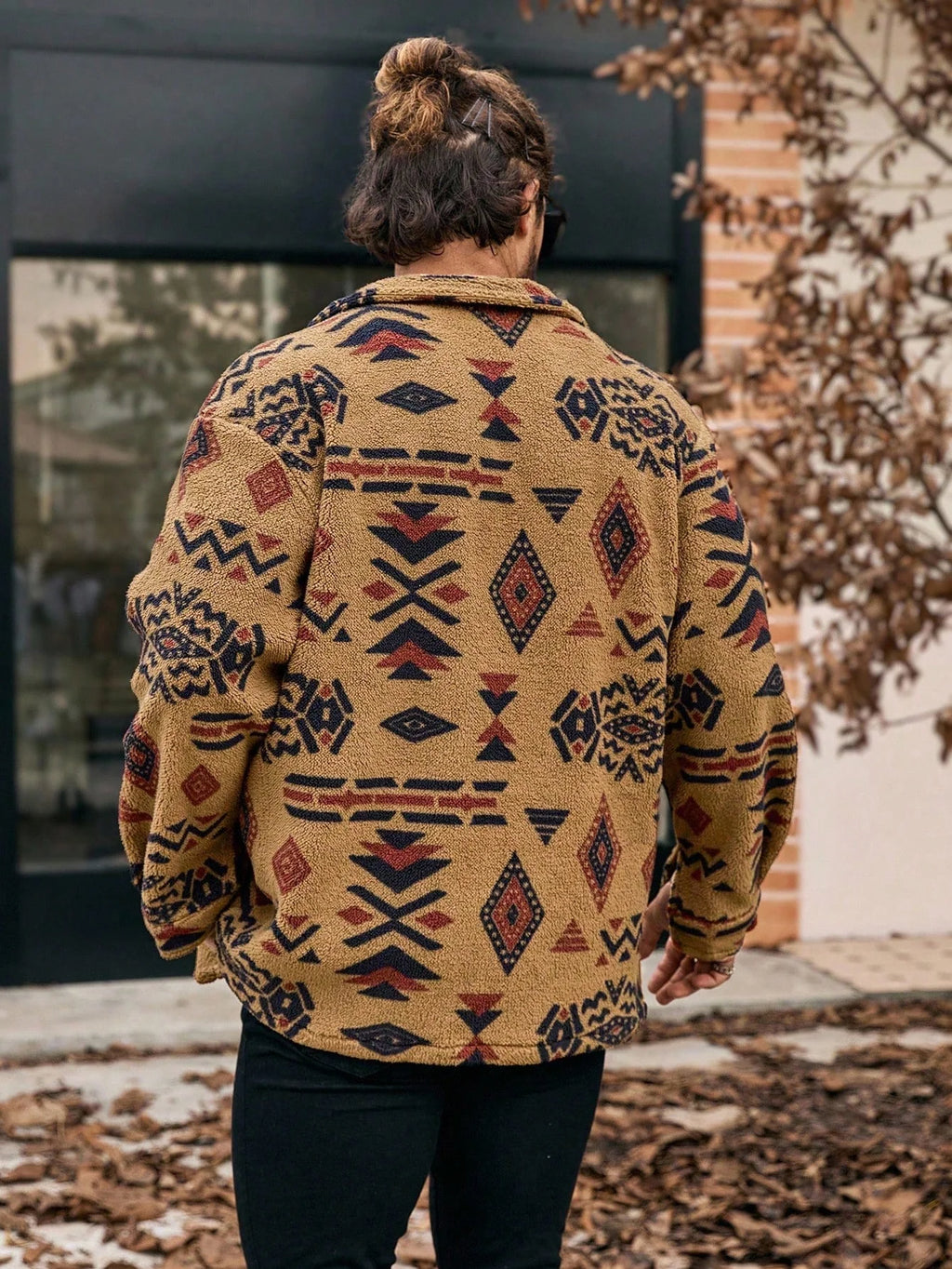 Men's Geometric Pattern Button-Up Pocket Jacket