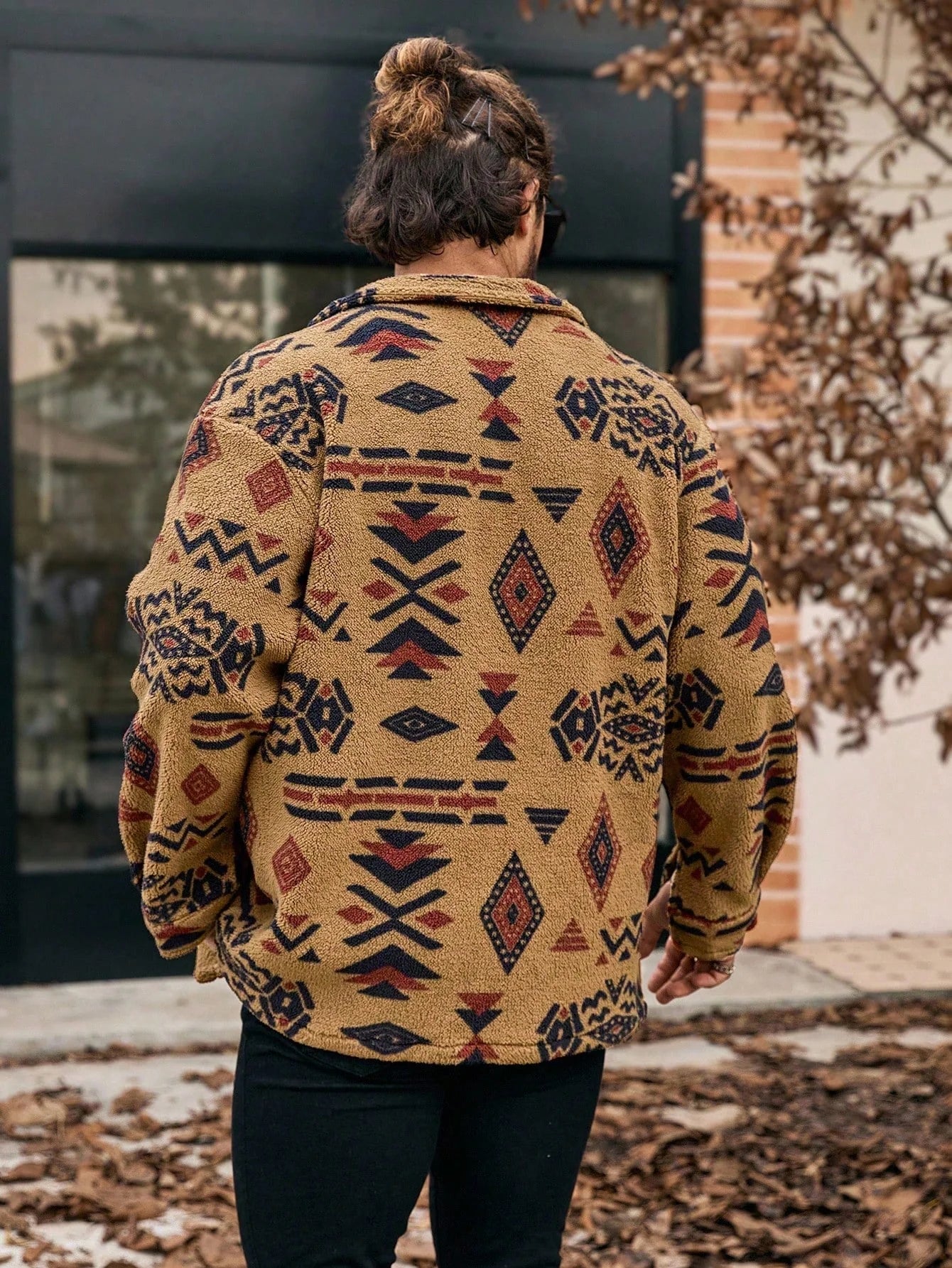 Men's Geometric Pattern Button-Up Pocket Jacket
