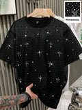 1pc Men's Casual Loose Fit Short Sleeve T-Shirt, Rhinestone Decor