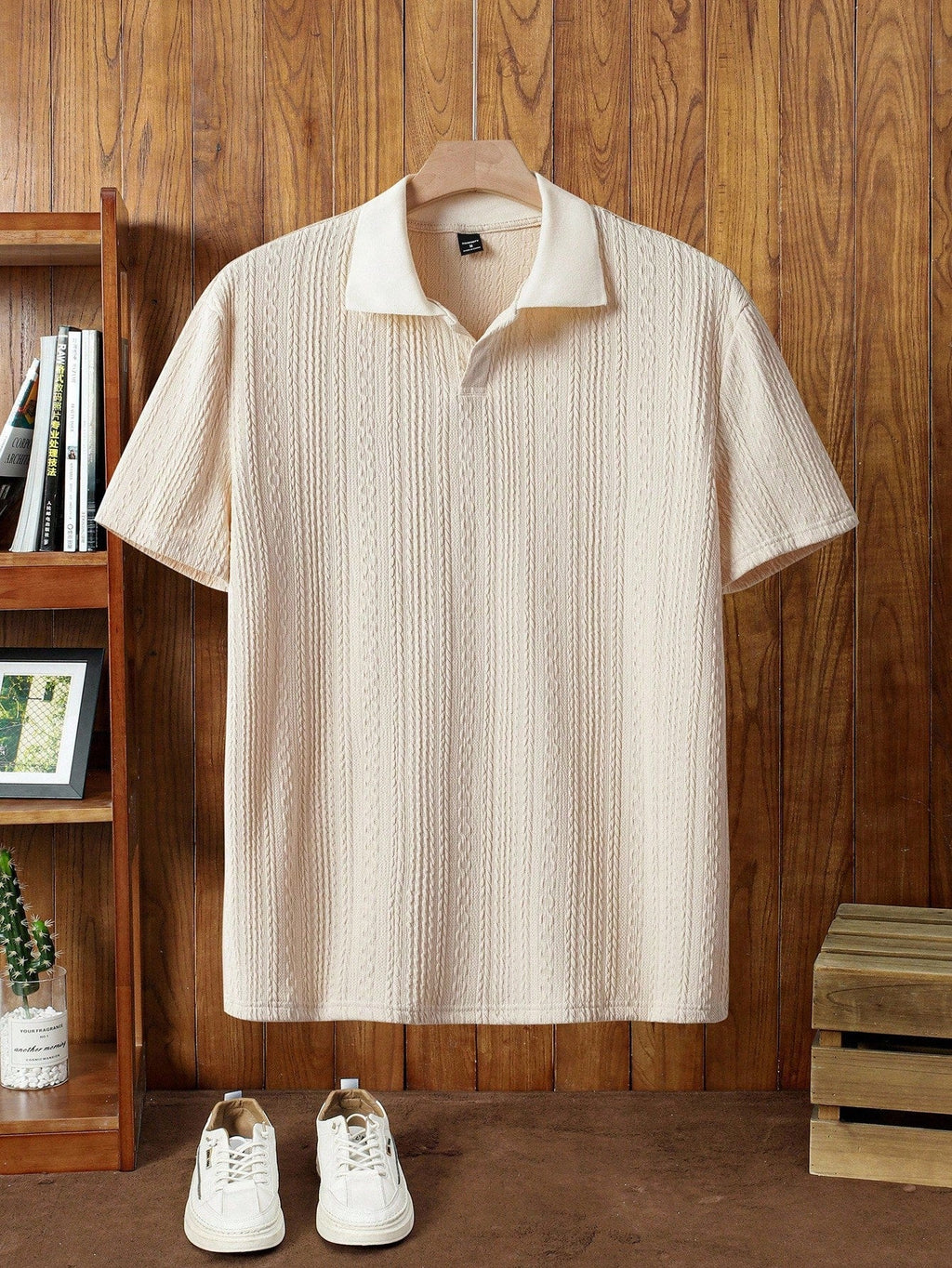 Men's Casual Loose Knit Drop Shoulder Polo Shirt