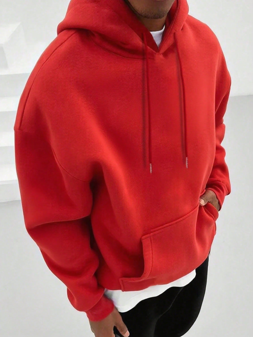 Men's Solid Color Drop Shoulder Long Sleeve Drawstring Pocket Casual Hoodie