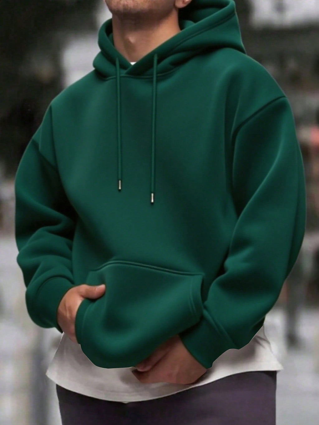 Men's Solid Color Drop Shoulder Long Sleeve Drawstring Pocket Casual Hoodie