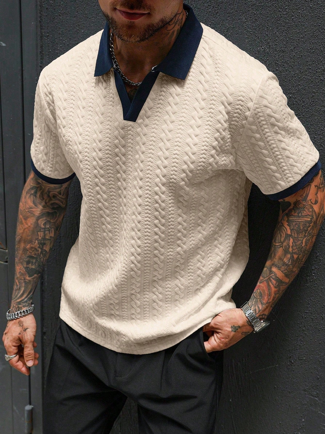 Men's Contrast Color Short Sleeve Casual Commuter Polo Shirt