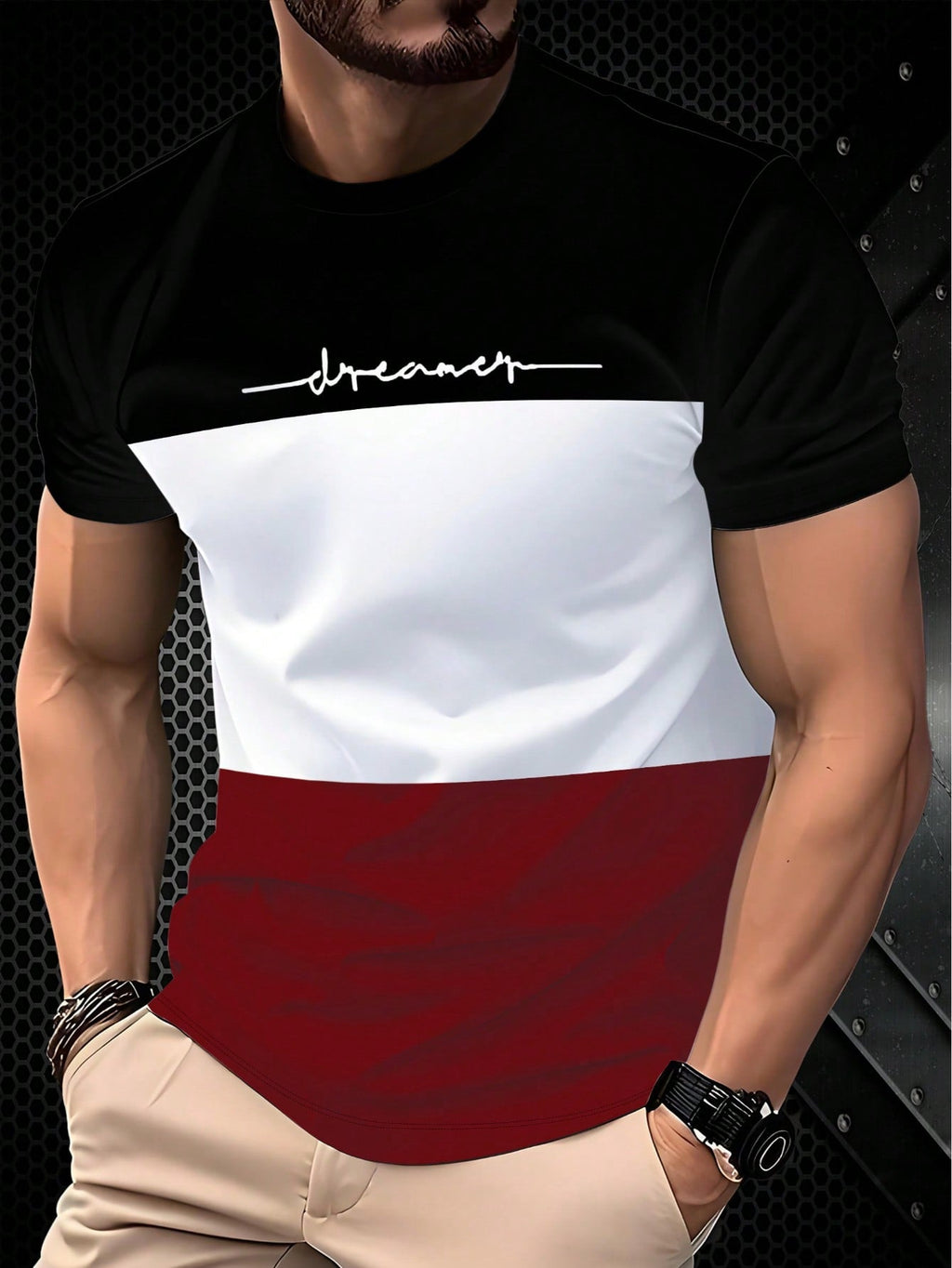 3-Tone Patchwork Casual Comfortable Street Style Short Sleeve T-Shirt