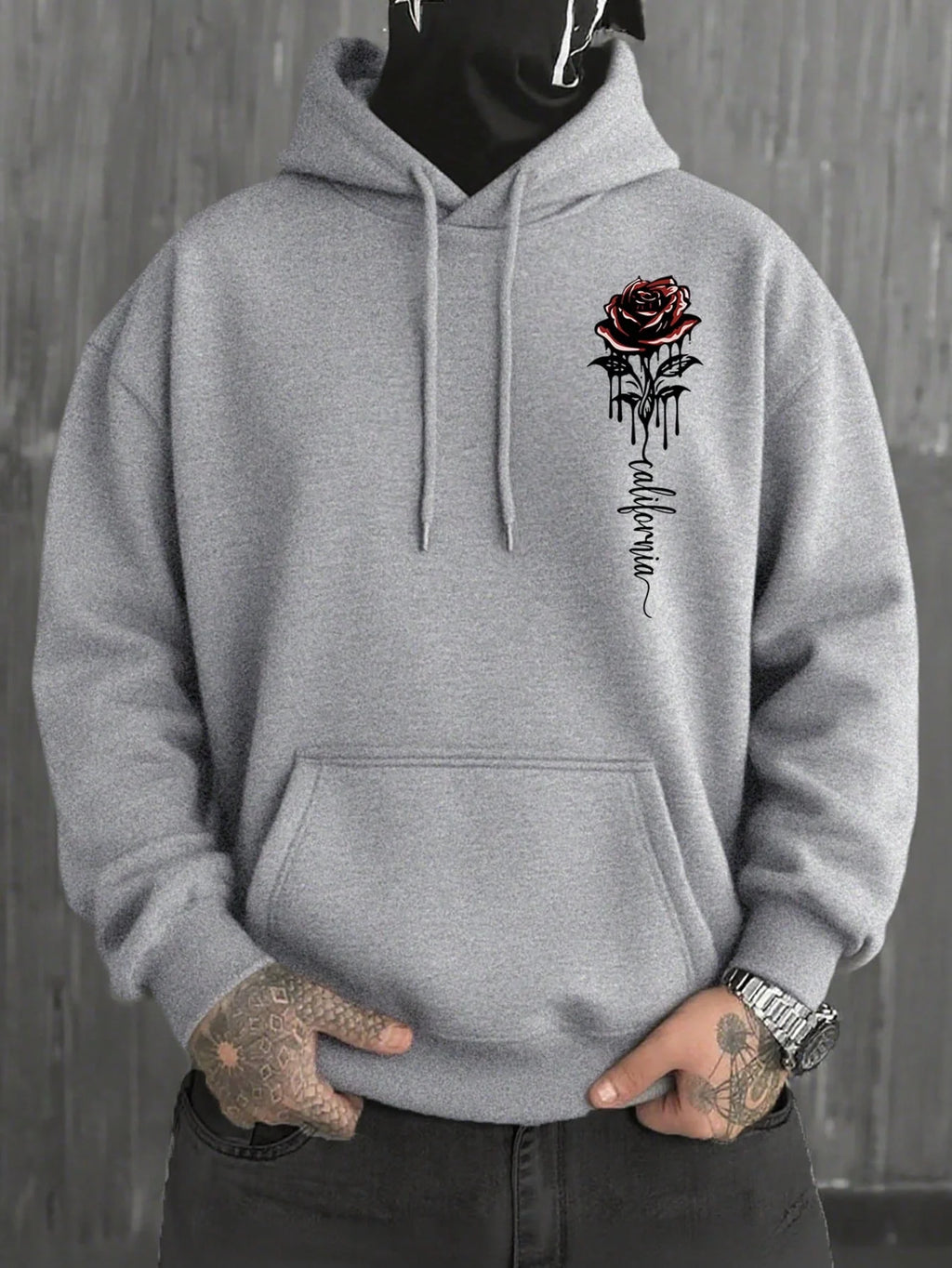 Men's Essential New Street Style Rose Print Simple Hoodie