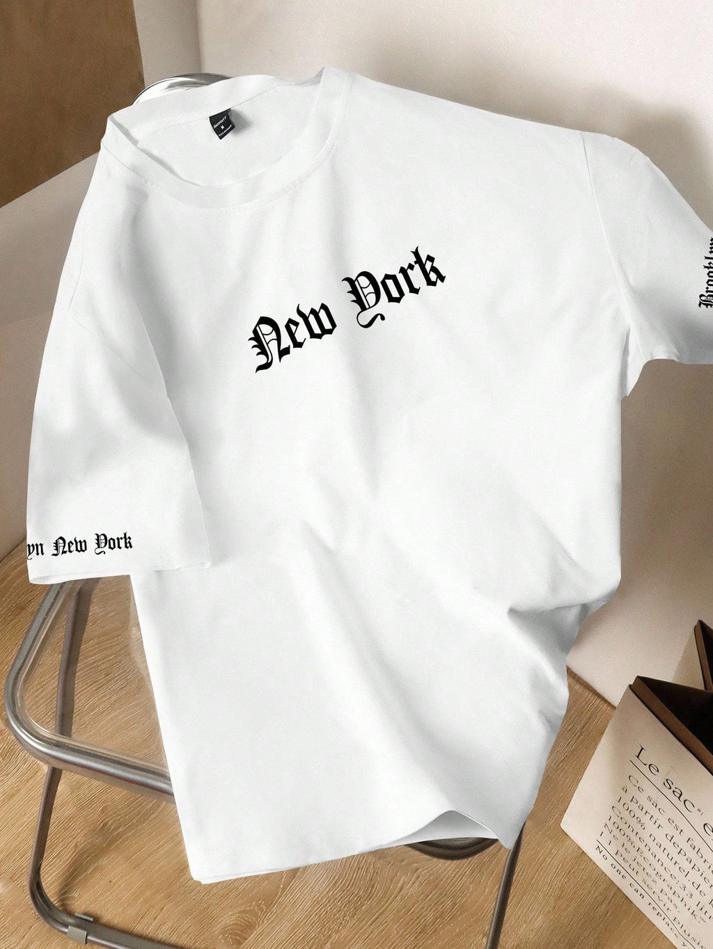 Men Solid Color English Letter Printed Short-Sleeved Round Neck T-Shirt