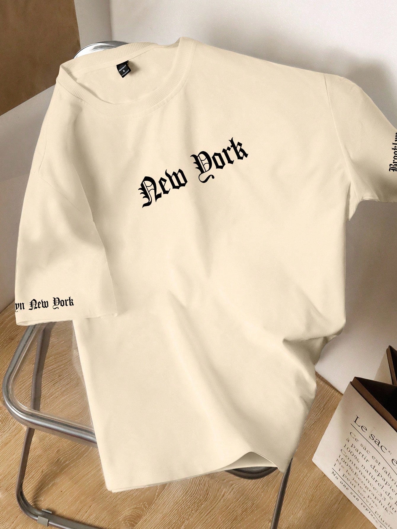 Men Solid Color English Letter Printed Short-Sleeved Round Neck T-Shirt